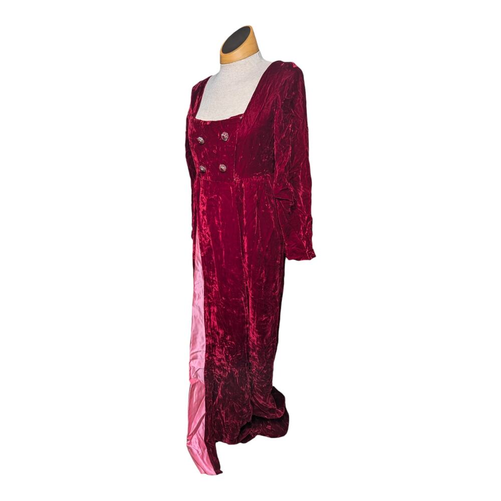 Vtg 1970s Red Crushed Velvet Double Breasted Medieval Renaissance Dress 10 11